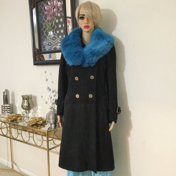 COACH LONG BLACK DOUBLE BREASTED BELTED VINTAGE TRENCH COAT